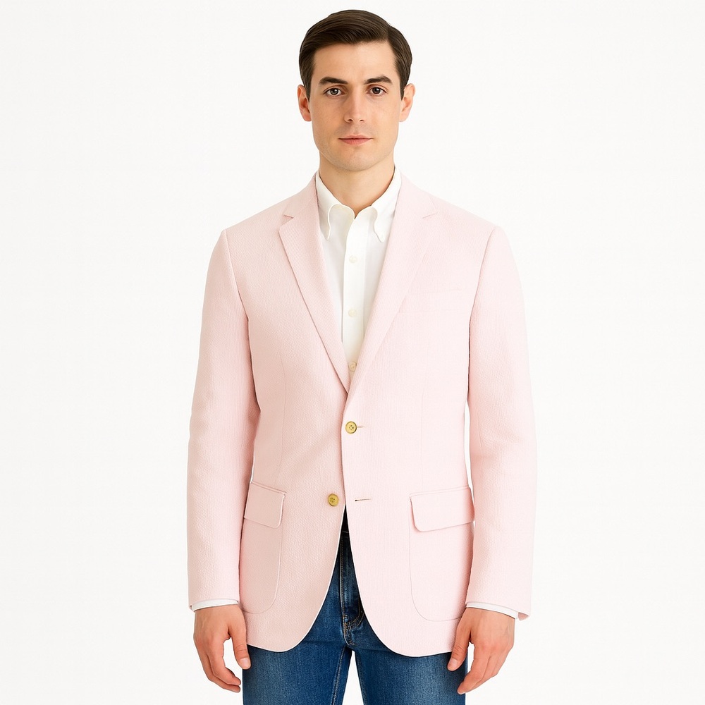 NWT Indochino Premium Textured Wool Men’s Blazer in Blush Pink